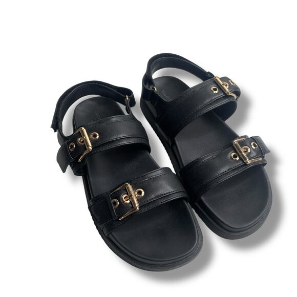 Madden Girl Sandals Sprint Black Double Buckle Strap Flat Sandal Size 8.5 - Picture 1 of 7